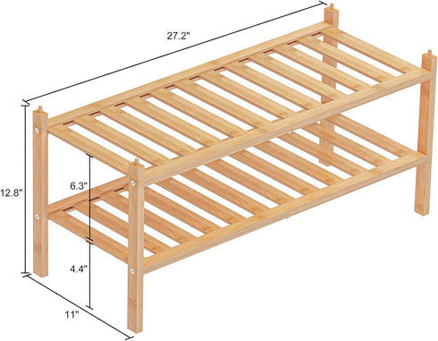 Dranixly 2-Tier Closet, Shoe Rack, Bamboo Stackable Shelf Storage Organizer, Stand for Entryway, Hallway, Bathroom