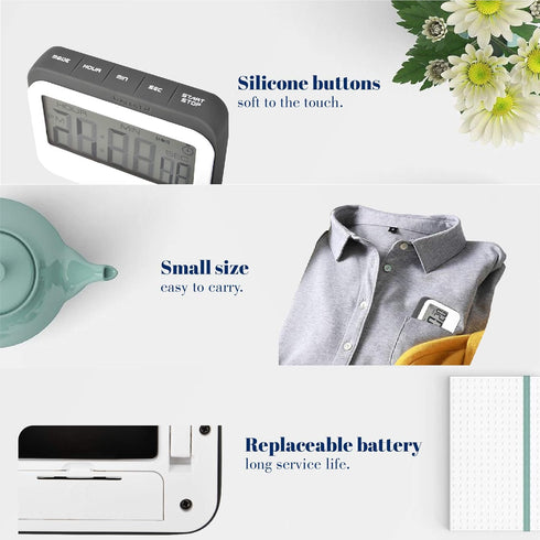 Jayron Digital Timer Alarm Clock, Kitchen Timer with Large LED Display, Magnetic Design, Replaceable Battery