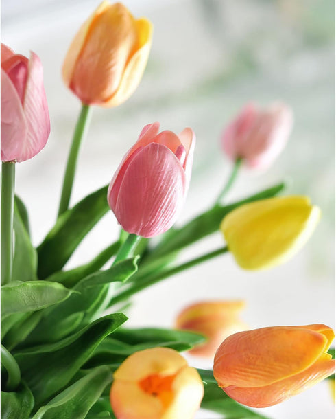 FiveSeasonStuff 15 Stems Real Touch Artificial Tulips, Lifelike Faux Flowers for Home, Weddings, Gifts & Spring Décor
