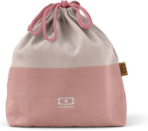monbento MB Pochette L Lunch Bag, Large Cream & Pink Polyester Cotton Tote for Bento Box and Bottle