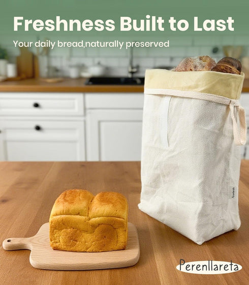 2Pack, 16.5x12.5in Set Hook&Loop Cotton Bread Bag with Beeswax Lining Unbleached Cloth Bees Wax Lined Storage Bags