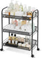 3 Tier Metal Rolling Cart with Wheels, Wire Bathroom Organizer Storage Shelves