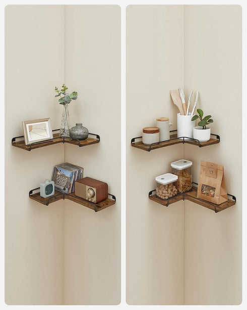 Set 2, ULLS831B01 VASAGLE Corner Shelf Wall Mount of Floating Shelves, Small Wall Shelf for Decor Storage, for Living