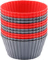 12 Pack Reusable Nonstick Jumbo Silicone Baking Cups, Round Cupcake and Muffin Liners, 3.8 Inch, Red and Gray