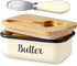 Butter Dish with Lid and Curler Knife, Unbreakable Metal Keeper Container for Kitchen Farmhouse Decor, Speckled White
