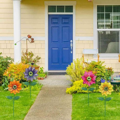 YEAHOME 4 Pack Garden Decor, 20'' Flower Garden Stakes, Metal Flowers for Outdoor Lawn