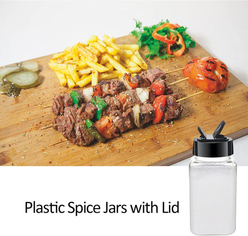 12 Pack 4oz Clear Plastic Spice Jars with Black Lids, Square Seasoning Containers with Chalk Labels, Kitchen Cabinet