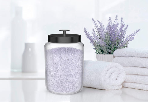 KooK Glass Storage Containers with Lids, 1 Gallon, Set of 2, Black Circular Glass Jars for Kitchen Storage