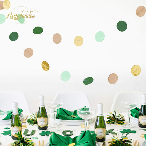NICROLANDEE 3 Pack Sage Green Dots Paper Garland String Hanging Backdrop for Wedding Party, Baby Shower, Birthday,