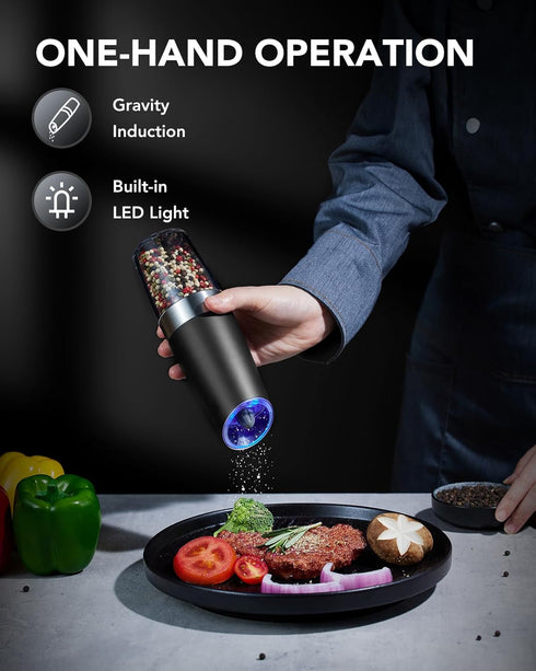 Set, FORLIM Gravity Electric Salt and Pepper Grinder Automatic Pepper Grinder Shakers Mill, Upgraded Batteries Powered