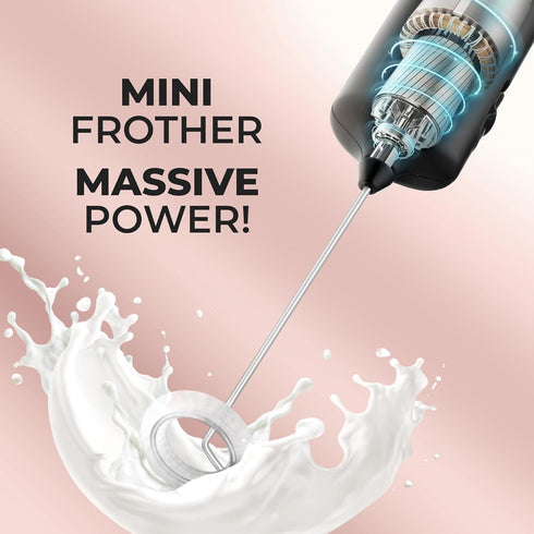 Powerful Handheld Milk Frother Wand - Electric Hand Mixer for Coffee, Mini Froth Drink Mixer for Lattes, Black