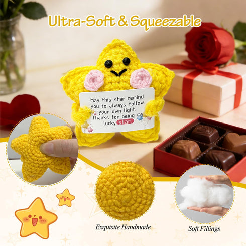 Starino Birthday Gifts for Her Him, Crochet Yellow Star Doll Mini Funny Handmade Crochet Emotional Appreciation Gifts