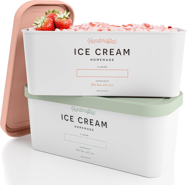 ZICOTO Set of 2 Reusable Ice Cream Tub Containers 2 Quart Each