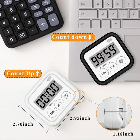 Kitchen Timers for Cooking, Magnetic Digital Timers 2 Pack for Classroom, Kids, Teachers, Black