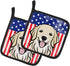 Caroline's Treasures BB2135PTHD American Flag and Golden Retriever Pot Holders Set, 7 1/2 x 7 1/2