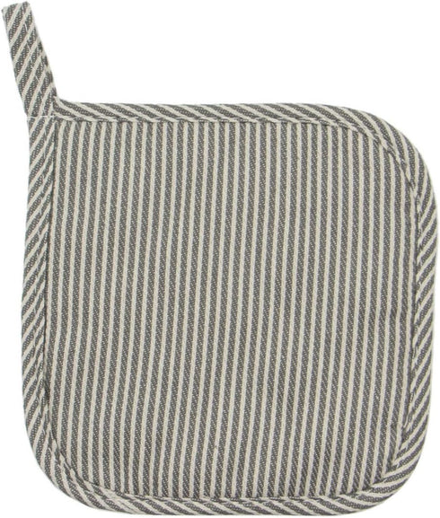 Set of 3 Cotton Oven Mitts and Pot Holders, Grey Stripes, Quilted Heat Resistant Kitchen Gloves