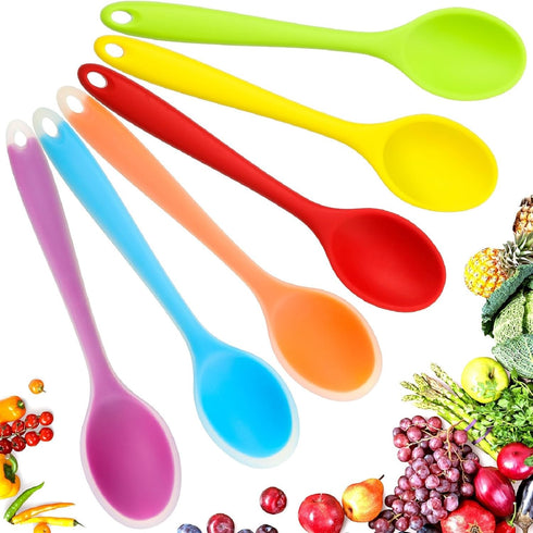 Boao 6 Pieces Small Multicolored Silicone Mixing Spoons Heat Resistant Nonstick Silicone
