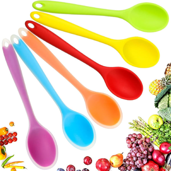 Boao 6 Pieces Small Multicolored Silicone Mixing Spoons Heat Resistant Nonstick Silicone