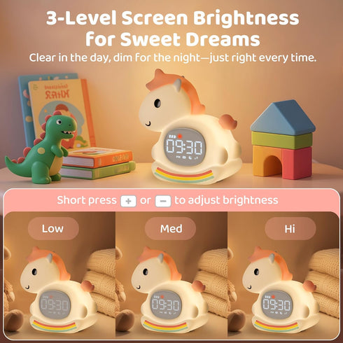 Alarm Clock with Night Light for Kids with Sleep Training and Sound Machine, Rechargeable Silicone Lamp OK to Wake