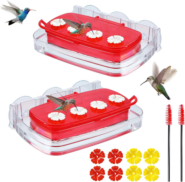 Window Hummingbird Feeder, Plastic Feeder with 3 Strong Suction Cups, Easy to Clean and Refill, Built-in Moat