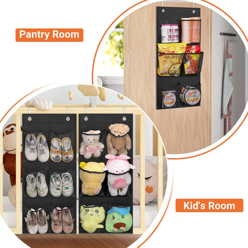 KIMBORA 2 Packs Narrow Over the Door/Wall Shoe Organizer, Small Hanging Rack with Clear Mesh Pocket, Black