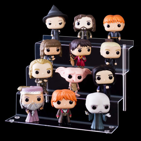 LileZbox Acrylic Display Risers Shelf for Pops Figures, Clear 4-Step Display Stand for Collection (12 X 9 in) (Large-4