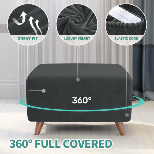 MAXIJIN Velvet Ottoman Slipcover Oversized Stretch Square Rectangle Footstool Slipcover Folding Storage Ottoman Covers