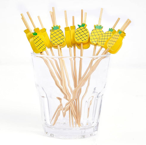 PuTwo Cocktail Picks - Handmade Bamboo Toothpicks, 100pcs, 4.7" in Yellow Pineapples