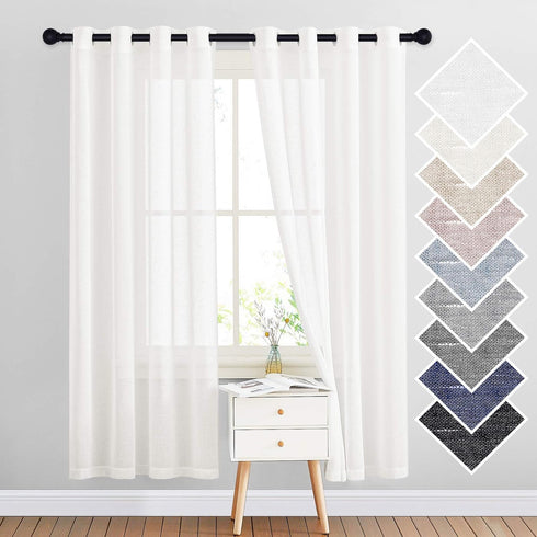 NICETOWN Semi Sheer Linen Curtains, Grommet Casual Window Treatment, 72" Long, Ivory, 1 Panel = 52" W, Sold by 2