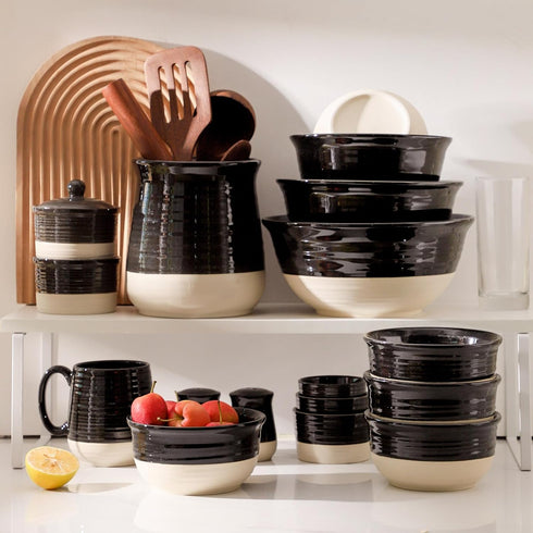 Hasense Ceramic Soup and Cereal Bowls, 20 OZ Set of 6, Stackable Bowls for Ramen, Salad, Microwave Safe, Black