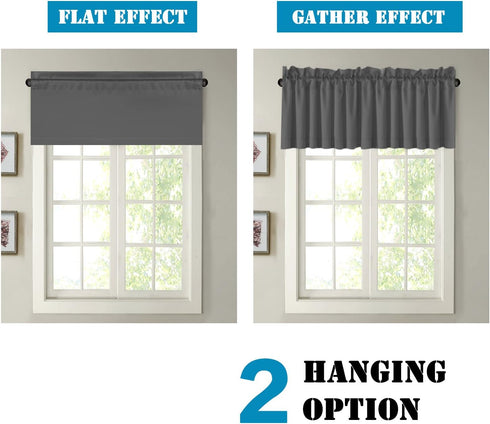 H.VERSAILTEX 2 Panels Blackout Curtain Valances for Kitchen/Bathroom/Living Room/Bedroom, 52" W x 18" L, Charcoal Gray