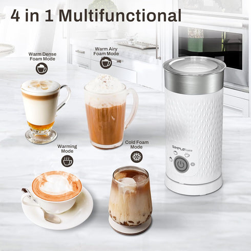SIMPLETASTE Milk Frother, 4-in-1 Electric Milk Steamer, Automatic Foam Maker and Milk Warmer for Latte, Cappuccinos