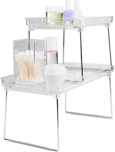 Counter madesmart Medium Stacking Shelf, Organizer for Spices, Make-Up, Bottles & Jars, Collapsible Legs for Cabinet