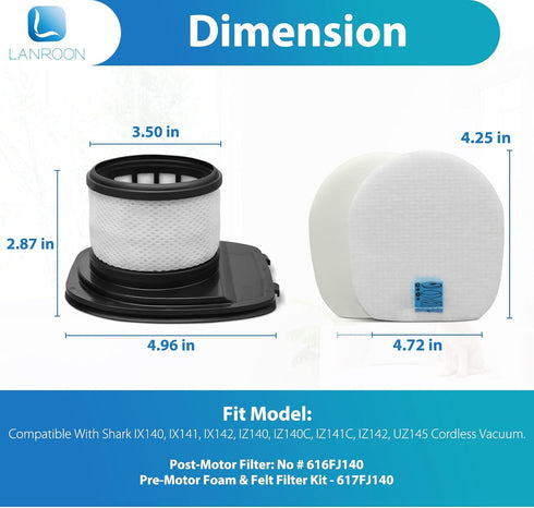 IX141 Filters Fit for Shark IX141 IX140 IZ140 IX142 IZ140C IZ142 UZ145 IZ141C IX141H WZ140 Stick Vacuum, 2 Pack HEPA