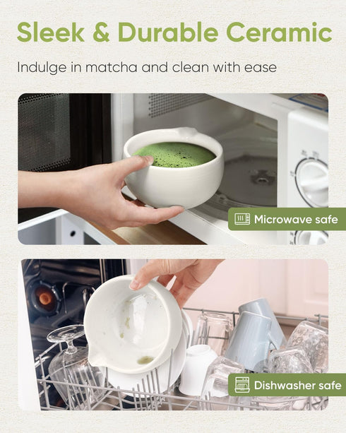 Traditional Matcha Bowl with Spout, Ceramic Chawan, Matcha Mixing Bowl for Whisking, Ivory White (18 Ounce)