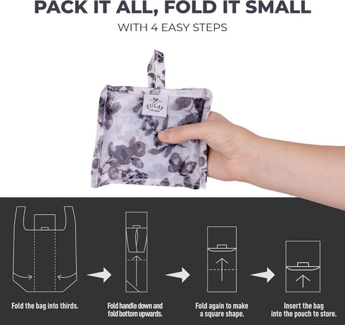 Zulay Kitchen 5 Pack Reusable Grocery Bags - Large Foldable Bags with Handles and Drawstring, Durable Machine Washable