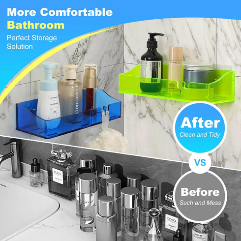 Acrylic Shower Shelves 3 Pack, Adhesive Organizer for Bathroom Storage, No Drilling, Colorful Shower Caddy