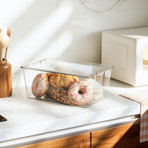 4 Pack Countertop, Hudgan Bread Box for Kitchen Bread Storage Container with Lid for Bagel, Donut and Cookies, Clear