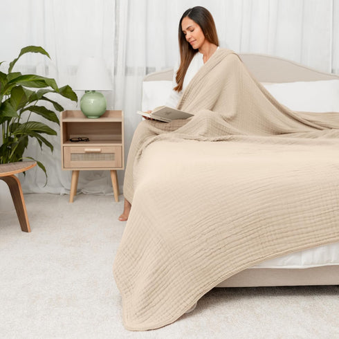 90" 90" 6 Comfy Cubs Muslin Blanket for Adults Queen x - Layer Soft, Breathable & Lightweight Muslin Adult Blanket