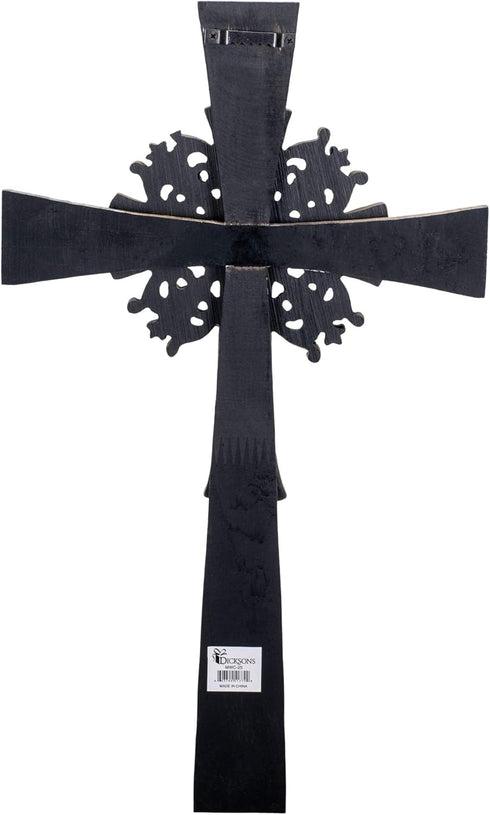 Dicksons Antiqued Double Layer Decorative Hanging Wall Cross, 15 Inch Wood and Metal
