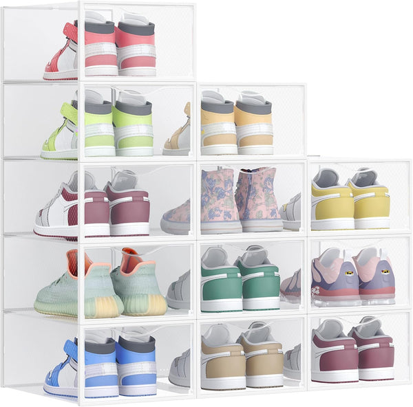 SONGMICS Shoe Boxes, Shoe Storage Organizers Rack for Closet, Plastic Stackable Sneaker