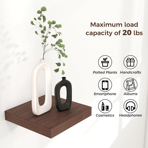 8"W 8"D 1.2"H, Set 3 Square Floating Shelves for Wall x x Small Engineered Wood Wall Shelves with Invisible Brackets