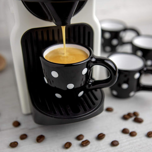 City to Cottage Ceramic Espresso Cups Set of 4, Handcrafted Black and White Polka Dot Espresso Mugs