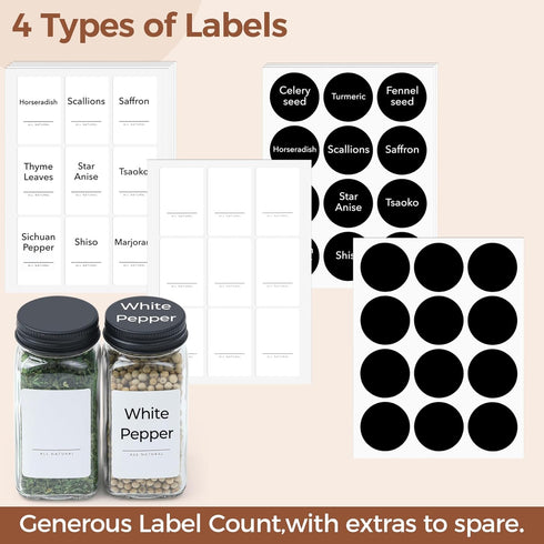 ComSaf 15Pcs 4oz Glass Spice Jars with Metal Lids, 93 Labels, a Handy Funnel, a Pepper Grinder, Shaker Cap, Empty Spice Containers and Square Spice Bottles for Kitchen and Seasoning