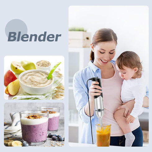 FRESKO Immersion Blender, 4-in-1 Stainless Steel Hand Stick Blender with 12-Speeds & Turbo Mode for Smoothies & Soup