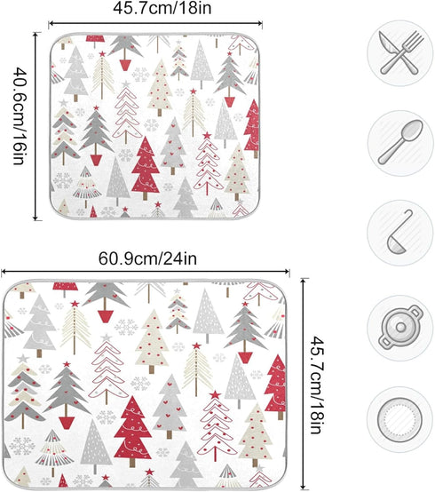 Nander Beautiful Christmas Tree Dish Drying Mat, Absorbent Reversible Dish Draining Mat for Kitchen Counter