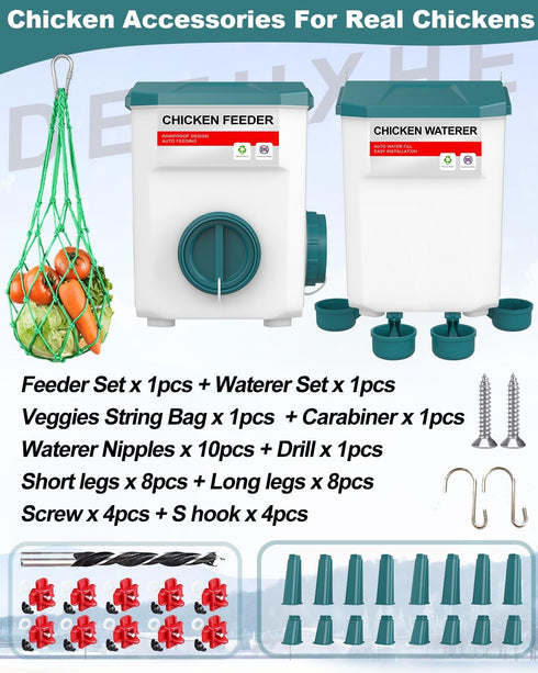 Set, 1.9 Gallon/17.7 Chicken Feeder and Waterer Pounds, Automatic Chicken Feeders and Chicken Waterer, Detachable