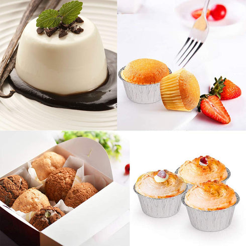 2 Oz Disposable Baking Cups, Tins Foil Pans, 70 mL Aluminum Foil Cupcake Bowl, 100Pcs for Baking, Roasting