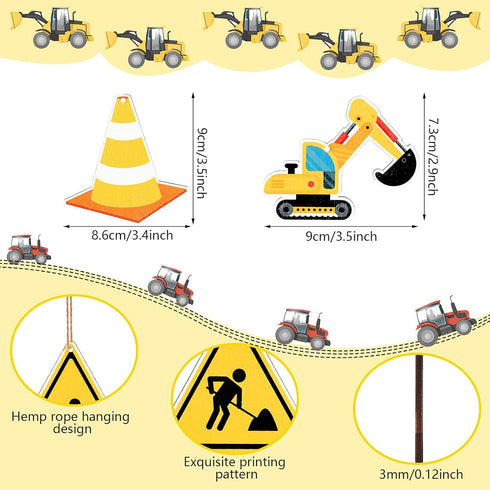 24 Pieces Christmas Ornaments, Construction Wood Ornaments with Rope, Trucks Hanging Wood Signs, Truck Digger Cutouts