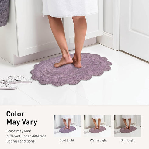 Chardin Home Lavender Crochet Bathrug, 100% Cotton Round Bathmat, 24 Inch Diameter, Handcrafted
